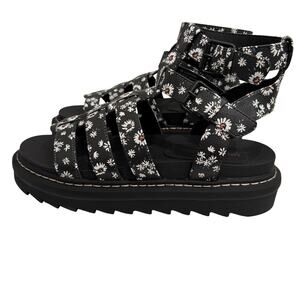 Union Bay Downtown Gladiator Blk/Wht Floral Strappy Chunky Sandals Womens Sz 10M